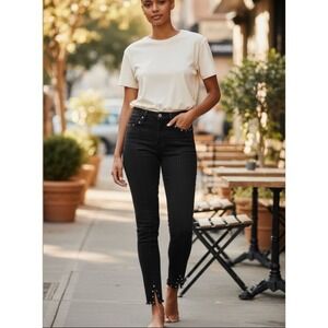 PAIGE Women's Hoxton Ankle Peg Studded Jeans 27 Black‎